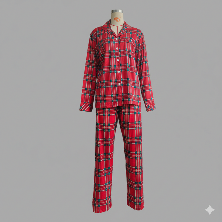 Mirla | Julröd och Grönrutigt Knappstängning Familjepyjamas Set-Eva Jonsson