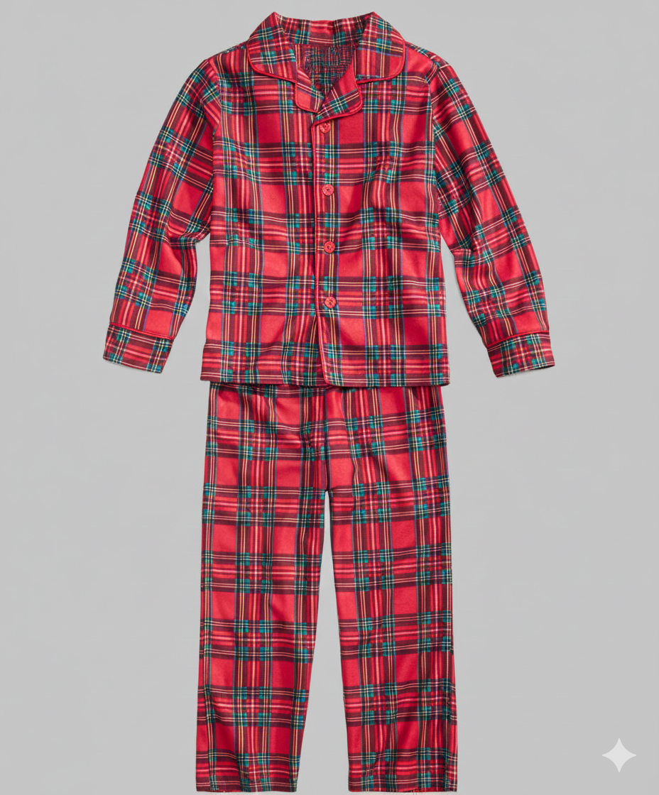 Mirla | Julröd och Grönrutigt Knappstängning Familjepyjamas Set-Eva Jonsson