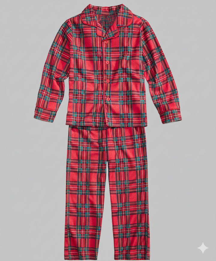 Mirla | Julröd och Grönrutigt Knappstängning Familjepyjamas Set-Eva Jonsson