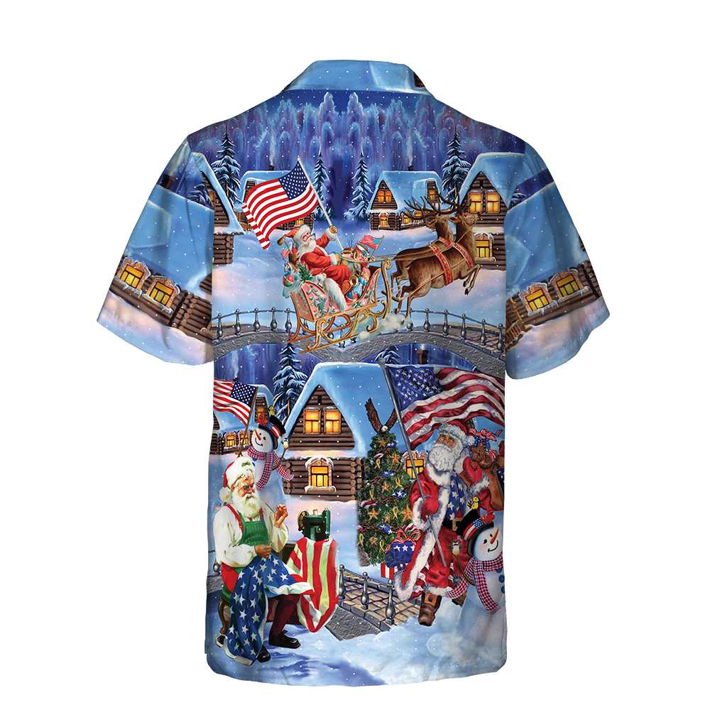 Mirla | Julsemester Santa Patriot Hawaii-Skjorta Amerikansk Flagga Julskjorta Unikt Julklapp-Eva Jonsson