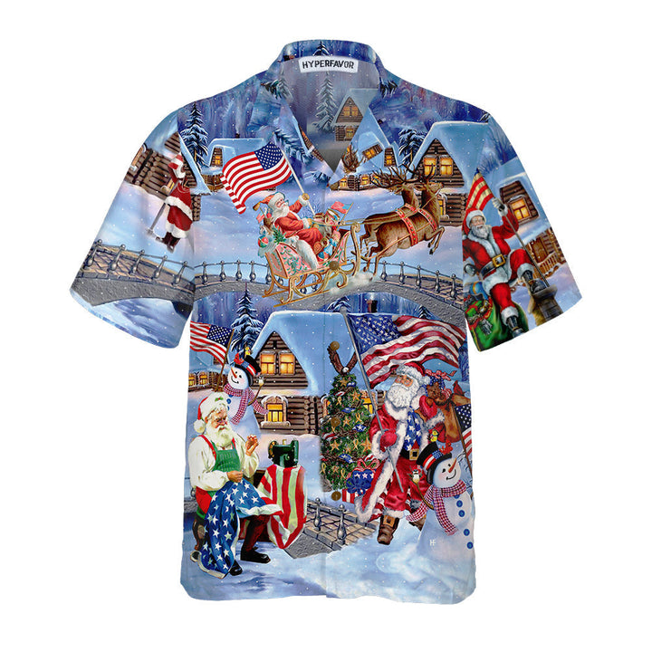 Mirla | Julsemester Santa Patriot Hawaii-Skjorta Amerikansk Flagga Julskjorta Unikt Julklapp-Eva Jonsson