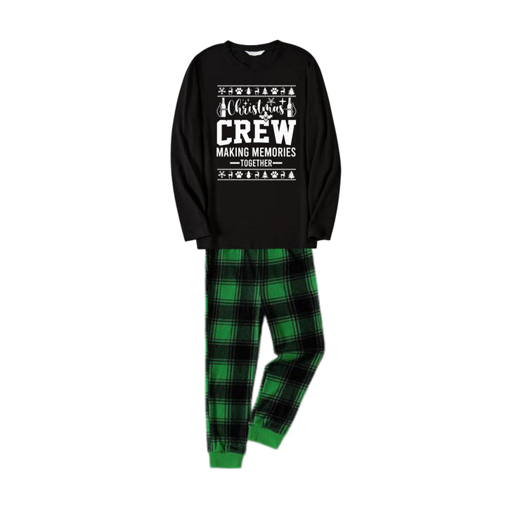 Mirla | Jultema Familj Matchande Pyjamas - Svart Överdel och Gröna Rutig Byxor Pjs Set med Christmas Crew och Jultema Tryck-Eva Jonsson