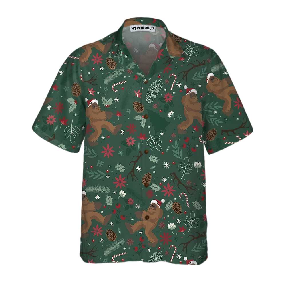 Mirla | Jultomte-Bigfoot-Mönster Hawaiian Shirt Roligt Bigfoot-Julskjorta För Män-Eva Jonsson