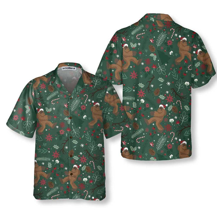 Mirla | Jultomte-Bigfoot-Mönster Hawaiian Shirt Roligt Bigfoot-Julskjorta För Män-Eva Jonsson