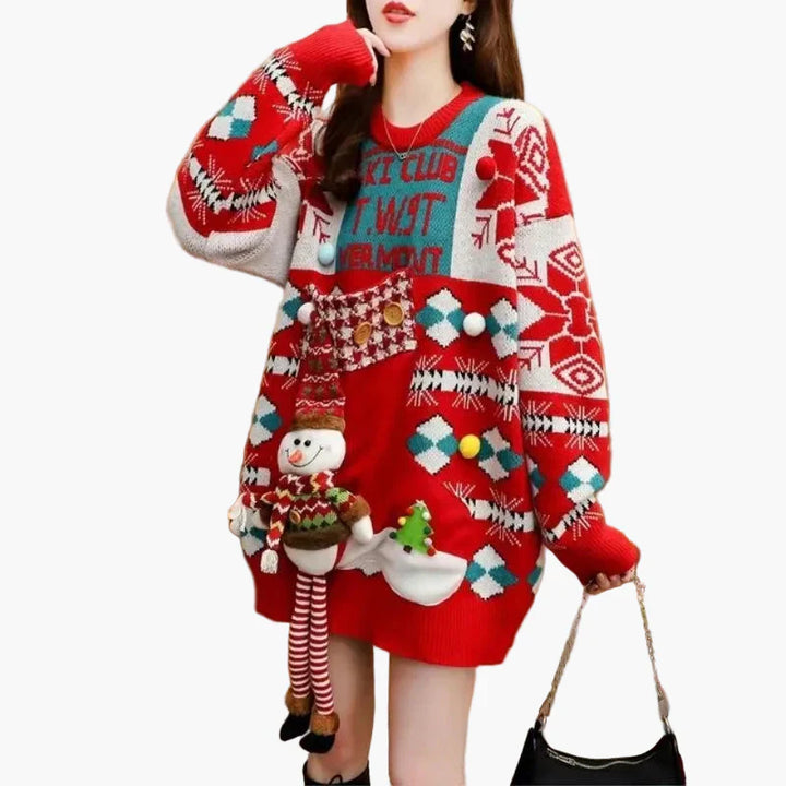 Mirla | Jultröja Ful Jultröja med 3D Snögubbe och Vintermotiv - Rolig Semestertröja för Fester-Eva Jonsson