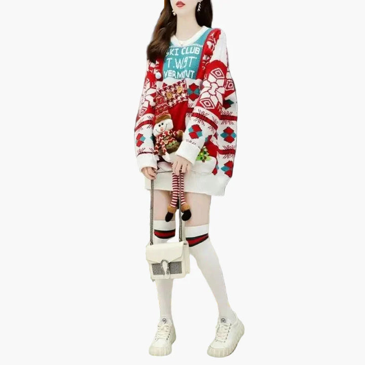 Mirla | Jultröja Ugly Christmas Sweater med 3D Snögubbe och Vintermotiv - Rolig Högtidströja För Fester-Eva Jonsson