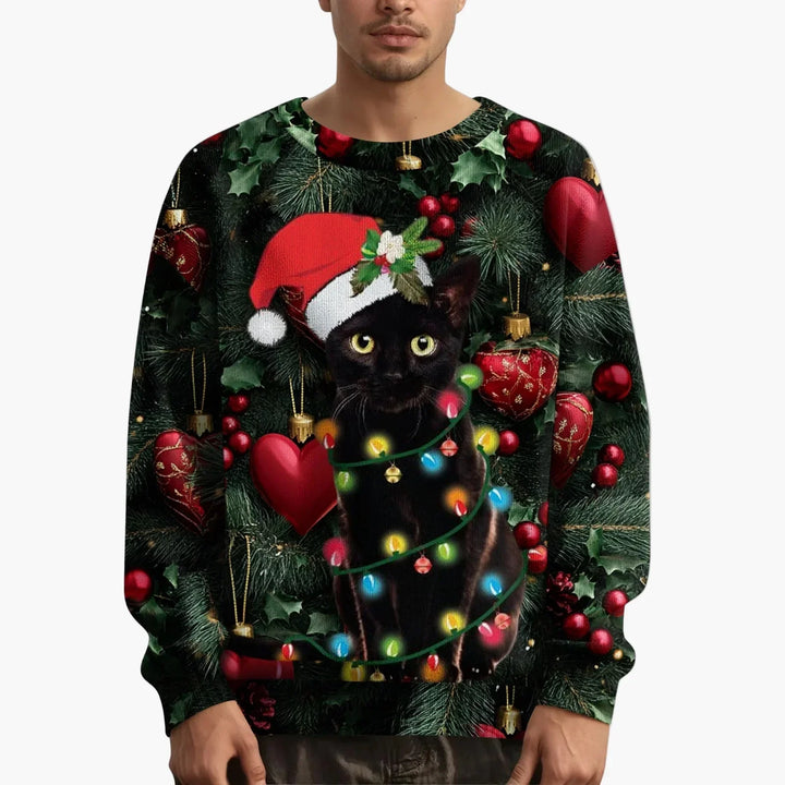 Mirla | Jultröja med Kattmotiv och Festlig Design - Rolig Jultröja för Jul och Vinter-Eva Jonsson