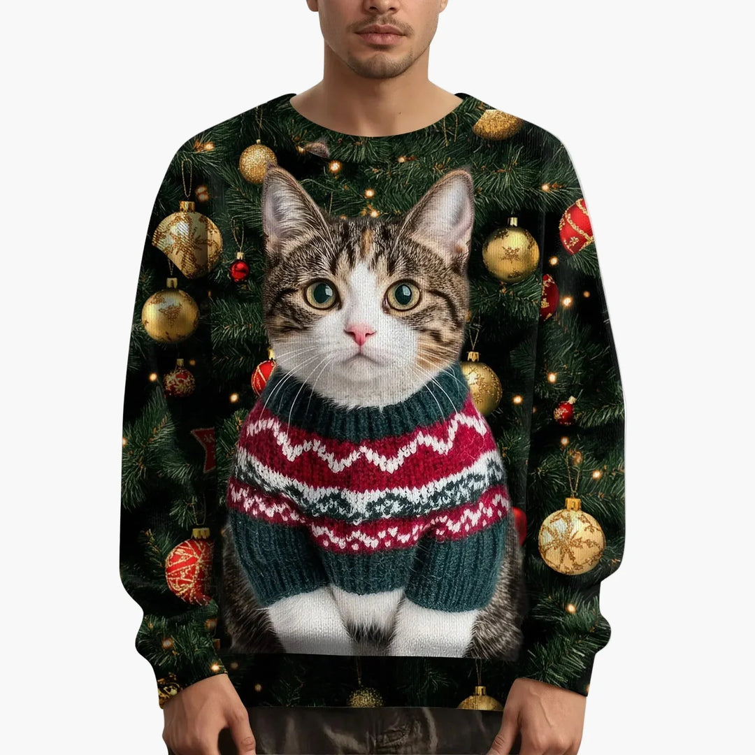 Mirla | Jultröja med Kattmotiv och Festlig Design - Rolig Jultröja för Jul och Vinter-Eva Jonsson