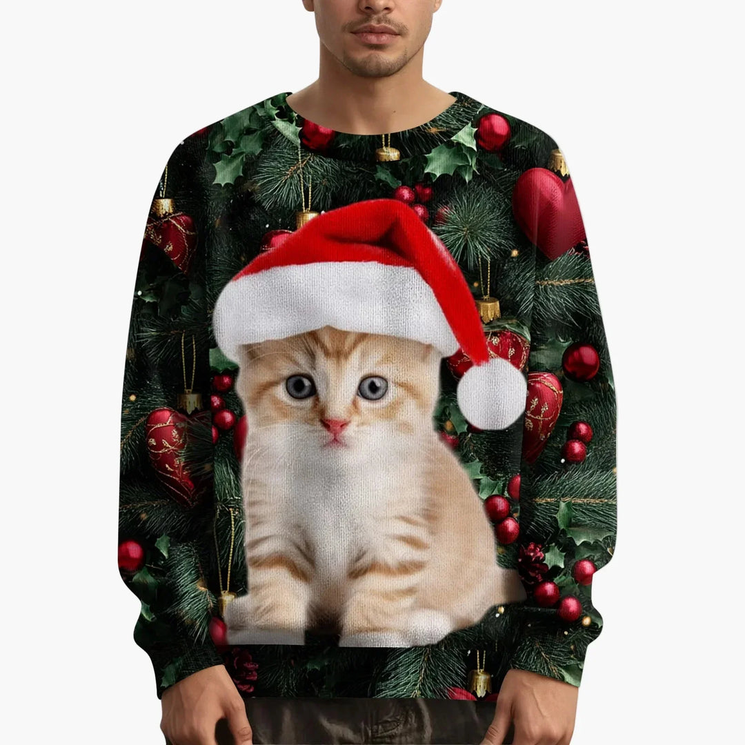 Mirla | Jultröja med Kattmotiv och Festlig Design - Rolig Jultröja för Jul och Vinter-Eva Jonsson