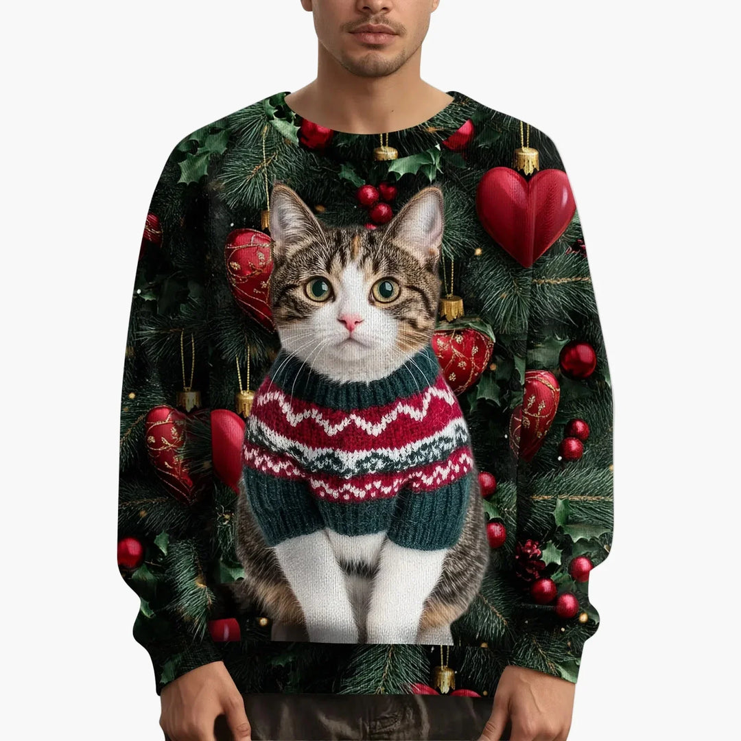 Mirla | Jultröja med Kattmotiv och Festlig Design - Rolig Jultröja för Jul och Vinter-Eva Jonsson