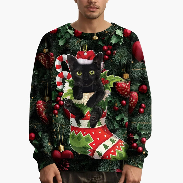 Mirla | Jultröja med Kattmotiv och Festlig Design - Rolig Jultröja för Jul och Vinter-Eva Jonsson