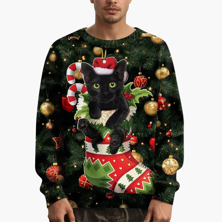 Mirla | Jultröja med Kattmotiv och Festlig Design - Rolig Jultröja för Jul och Vinter-Eva Jonsson