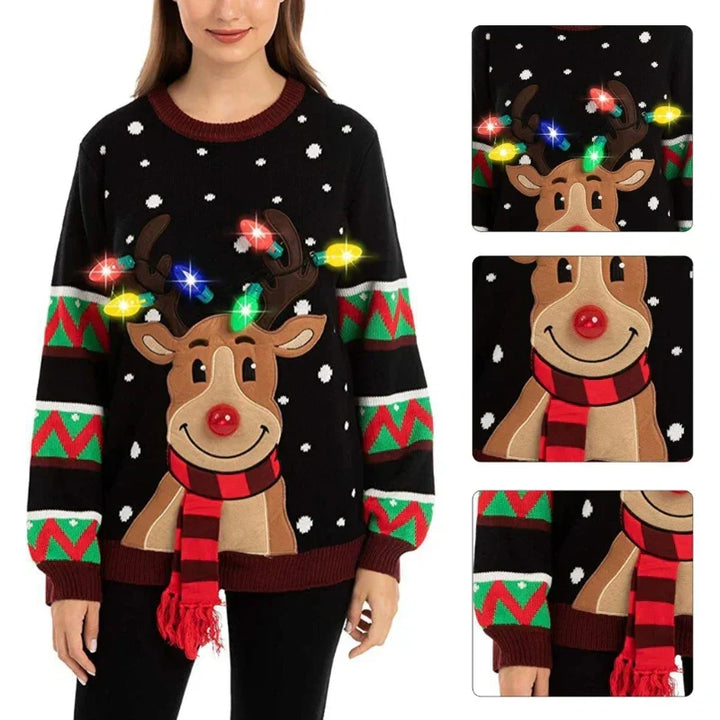 Mirla | Jultröja med Led-Belysning - Varm och Stilfull Damtröja med Renmönster-Eva Jonsson