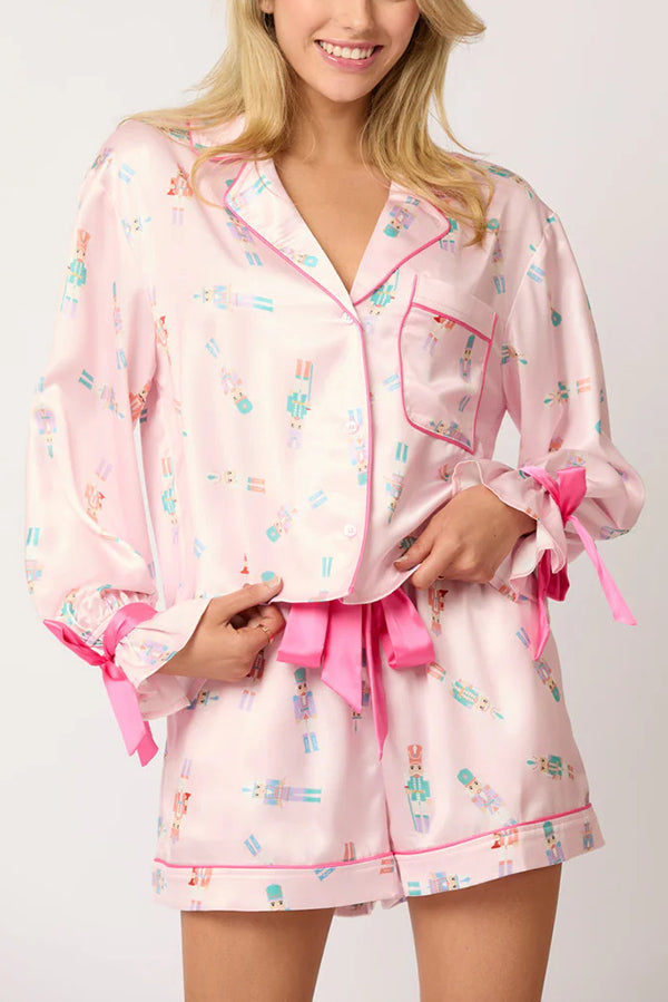 Mirla | Jultryck Snörning Ribbad Topp och Elastisk Midjeband Fickor Fritids Shorts Set-Eva Jonsson