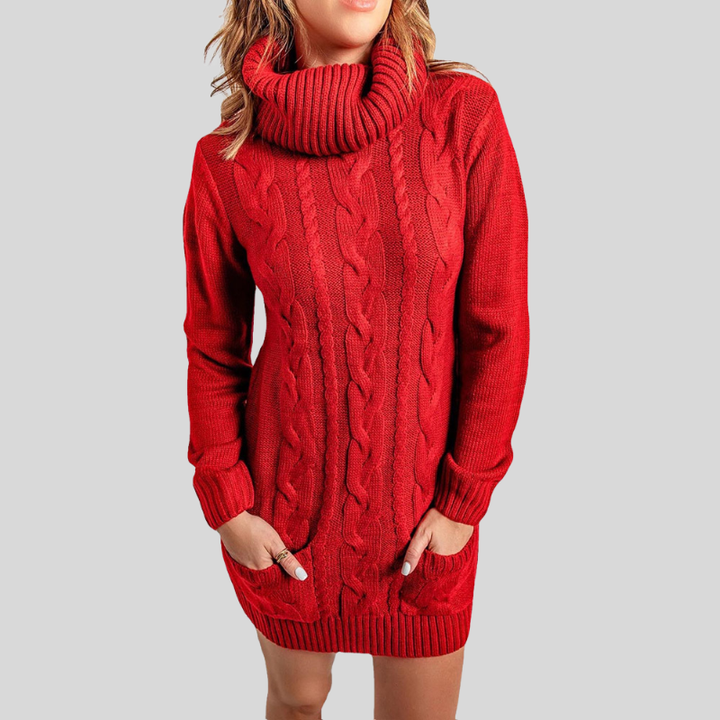 Mirla | Kabelstickad Rullkragepullover Lättsittande Snitt Tunika-längd Pullover-Eva Jonsson
