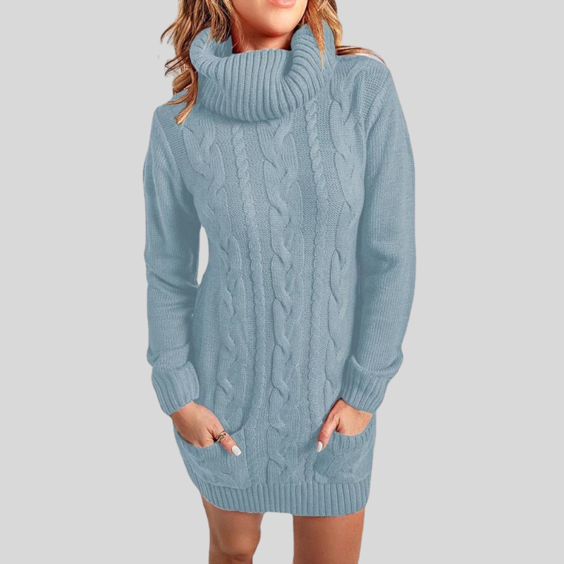 Mirla | Kabelstickad Rullkragepullover Lättsittande Snitt Tunika-längd Pullover-Eva Jonsson