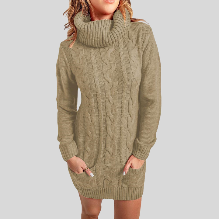 Mirla | Kabelstickad Rullkragepullover Lättsittande Snitt Tunika-längd Pullover-Eva Jonsson