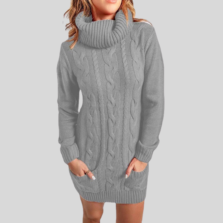 Mirla | Kabelstickad Rullkragepullover Lättsittande Snitt Tunika-längd Pullover-Eva Jonsson