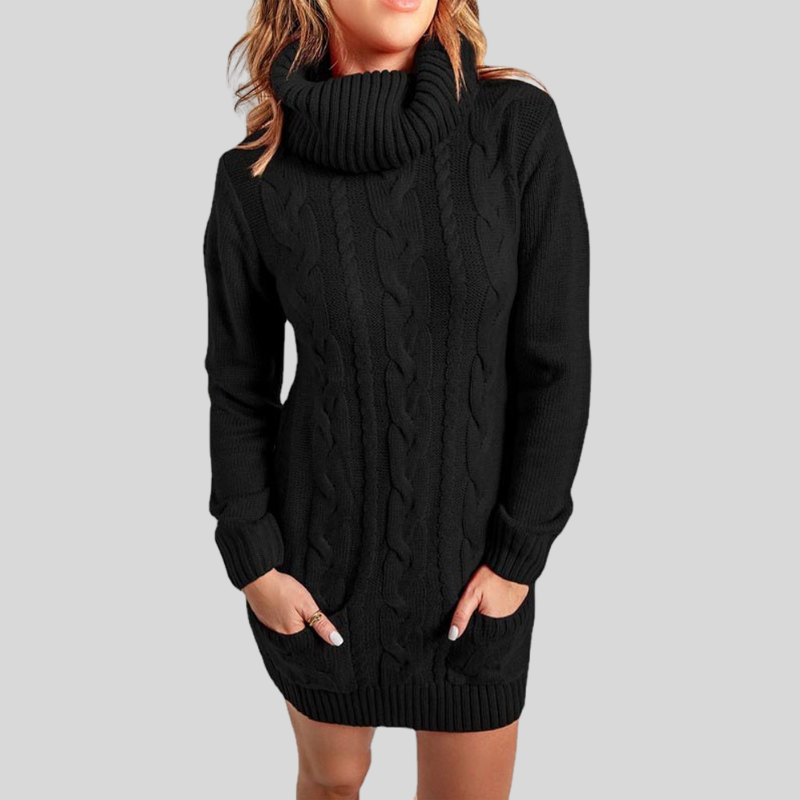 Mirla | Kabelstickad Rullkragepullover Lättsittande Snitt Tunika-längd Pullover-Eva Jonsson