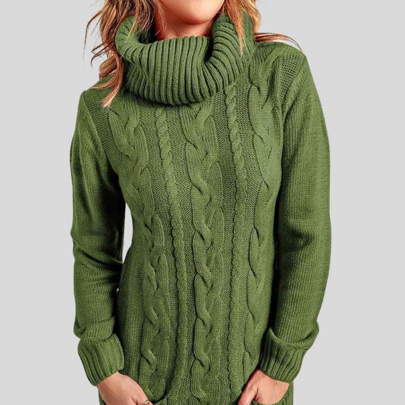 Mirla | Kabelstickad Rullkragepullover Lättsittande Snitt Tunika-längd Pullover-Eva Jonsson