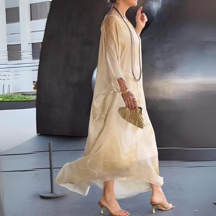 Mirla | Kaftan Klänning Flödande Lätt Tyg Elegant Löst Snitt Breda Ärmar-Eva Jonsson