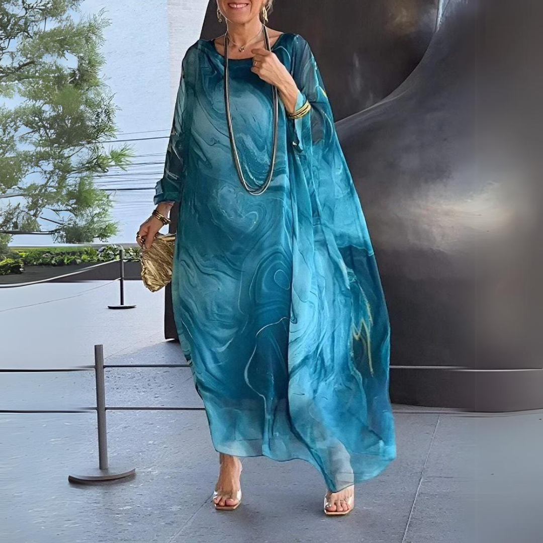 Mirla | Kaftan Klänning Flödande Lätt Tyg Elegant Löst Snitt Breda Ärmar-Eva Jonsson