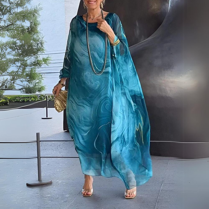 Mirla | Kaftan Klänning Flödande Lätt Tyg Elegant Löst Snitt Breda Ärmar-Eva Jonsson