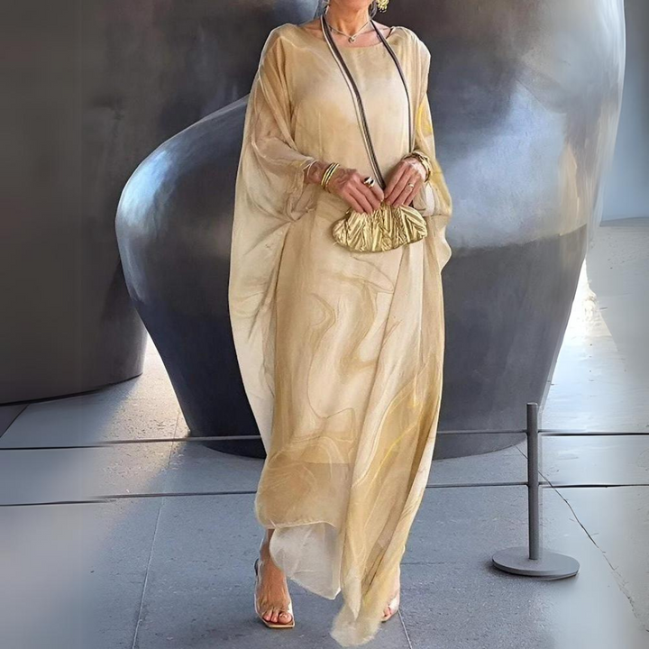 Mirla | Kaftan Klänning Flödande Lätt Tyg Elegant Löst Snitt Breda Ärmar-Eva Jonsson