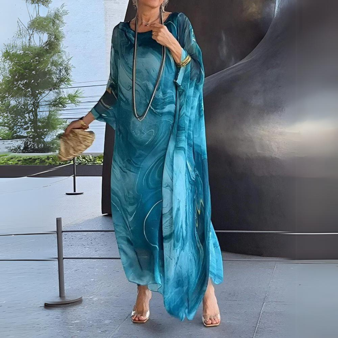 Mirla | Kaftan Klänning Flödande Lätt Tyg Elegant Löst Snitt Breda Ärmar-Eva Jonsson