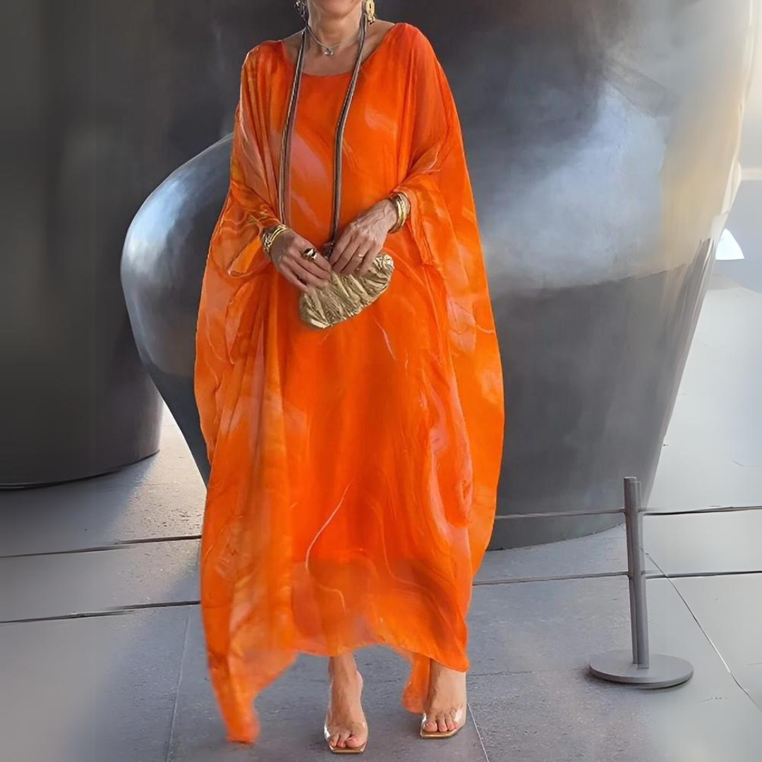 Mirla | Kaftan Klänning Flödande Lätt Tyg Elegant Löst Snitt Breda Ärmar-Eva Jonsson