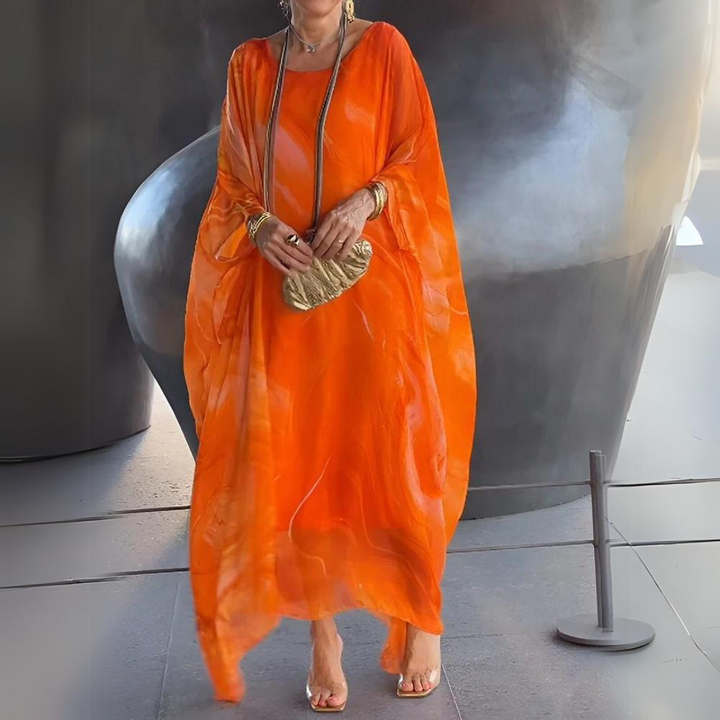 Mirla | Kaftan Klänning Flödande Lätt Tyg Elegant Löst Snitt Breda Ärmar-Eva Jonsson