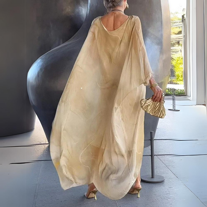 Mirla | Kaftan Klänning Flödande Lätt Tyg Elegant Löst Snitt Breda Ärmar-Eva Jonsson