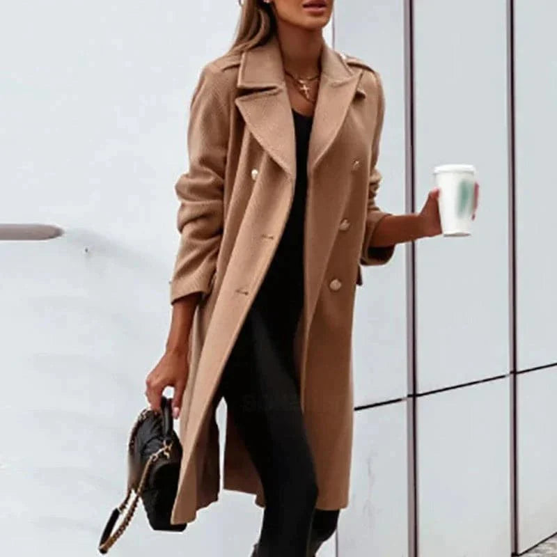 Mirla | Kappa Dubbelknäppt Knälång Elegant och Klassisk Design-Eva Jonsson