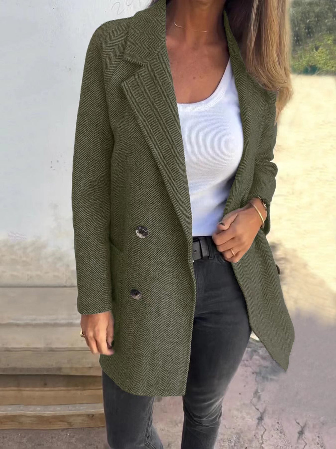 Mirla | Kappa Måttsydd Passform Ulltextur Dubbelknäppning Klassisk Revers-Eva Jonsson