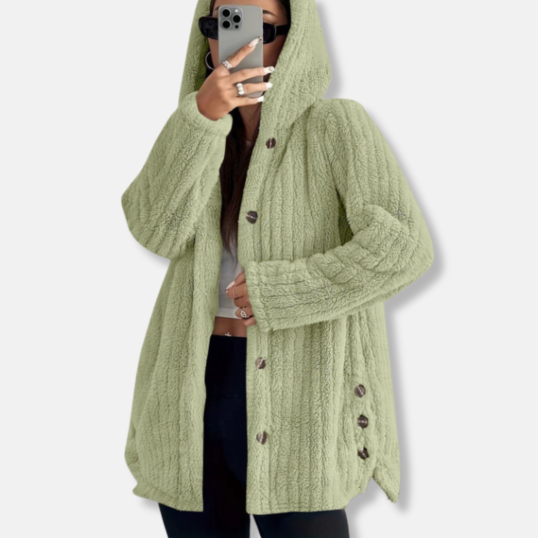 Mirla | Kappa Oversize Passform Huva Mjuk Textur Knäppning Halvlång-Eva Jonsson