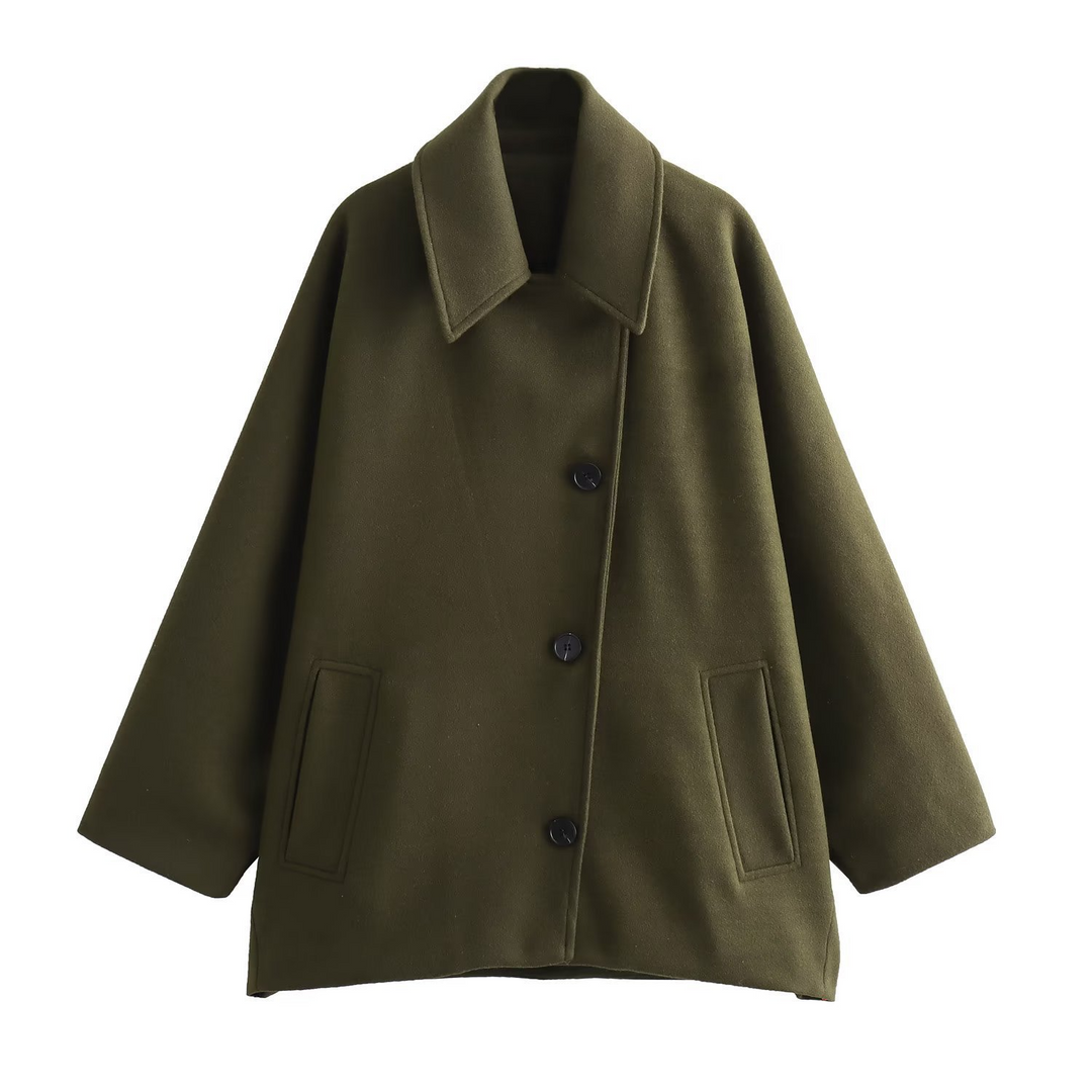 Mirla | Kappa Oversized Passform Ull-Look Fladdermusärmar Knappstängning Knickad Krage-Eva Jonsson