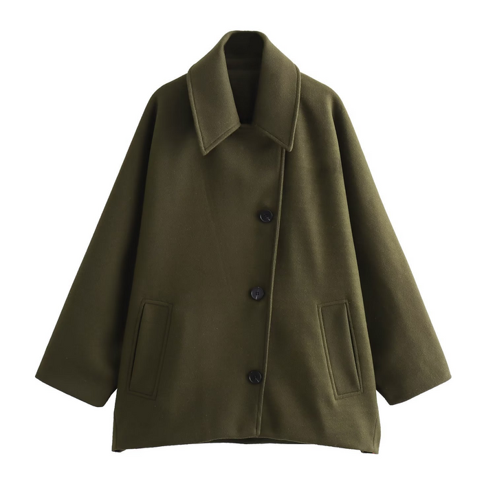 Mirla | Kappa Oversized Passform Ull-Look Fladdermusärmar Knappstängning Knickad Krage-Eva Jonsson