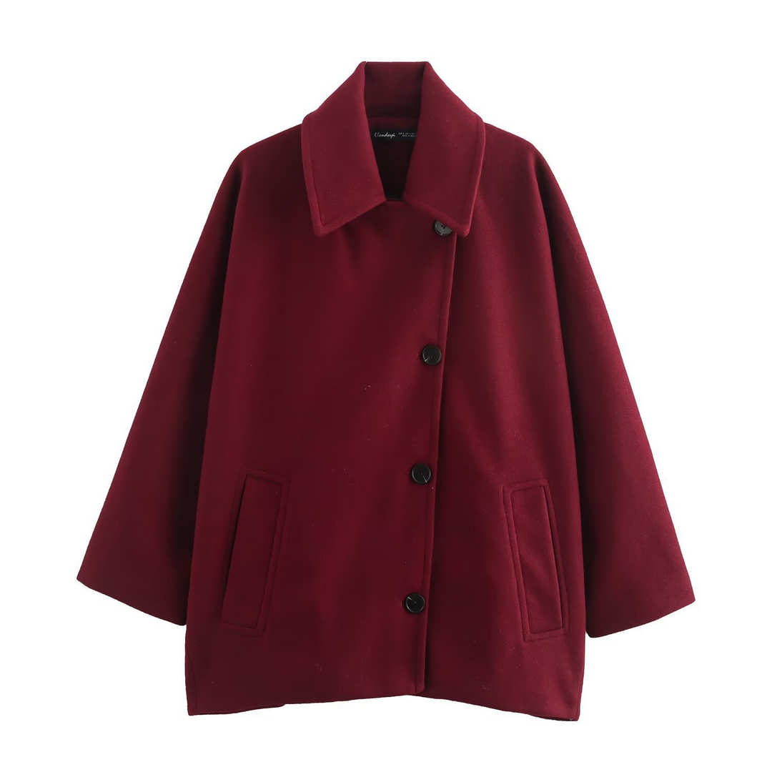 Mirla | Kappa Oversized Passform Ull-Look Fladdermusärmar Knappstängning Knickad Krage-Eva Jonsson