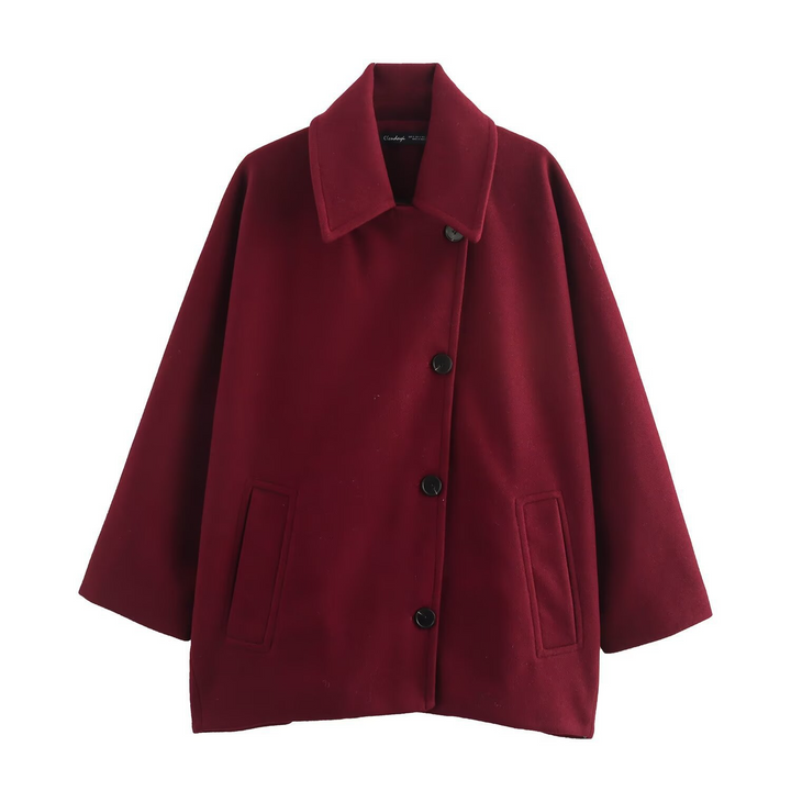 Mirla | Kappa Oversized Passform Ull-Look Fladdermusärmar Knappstängning Knickad Krage-Eva Jonsson