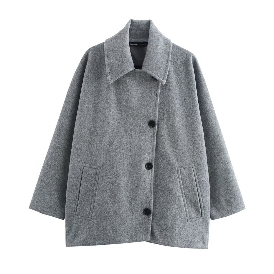 Mirla | Kappa Oversized Passform Ull-Look Fladdermusärmar Knappstängning Knickad Krage-Eva Jonsson