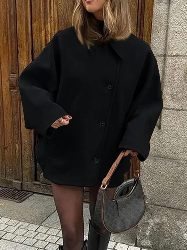 Mirla | Kappa Oversized Passform Ull-Look Fladdermusärmar Knappstängning Knickad Krage-Eva Jonsson