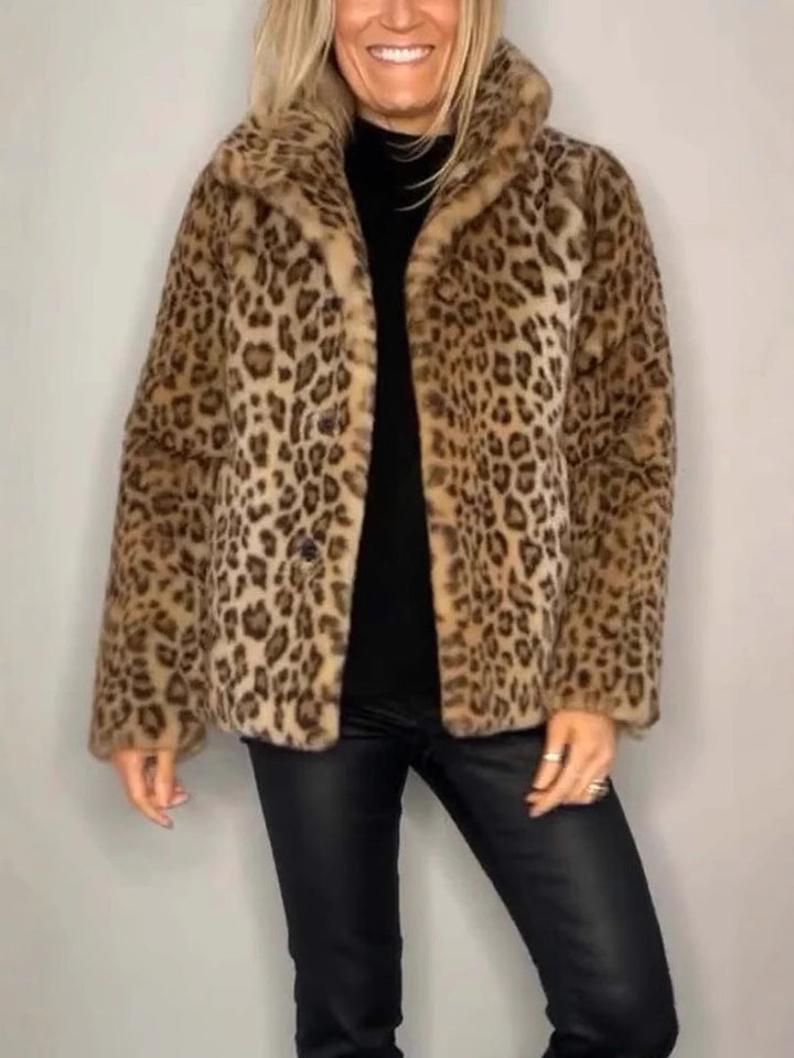 Mirla | Kappa Överstorlek Mjuk Konstpäls Leopardsmönster Lätt stil-Eva Jonsson