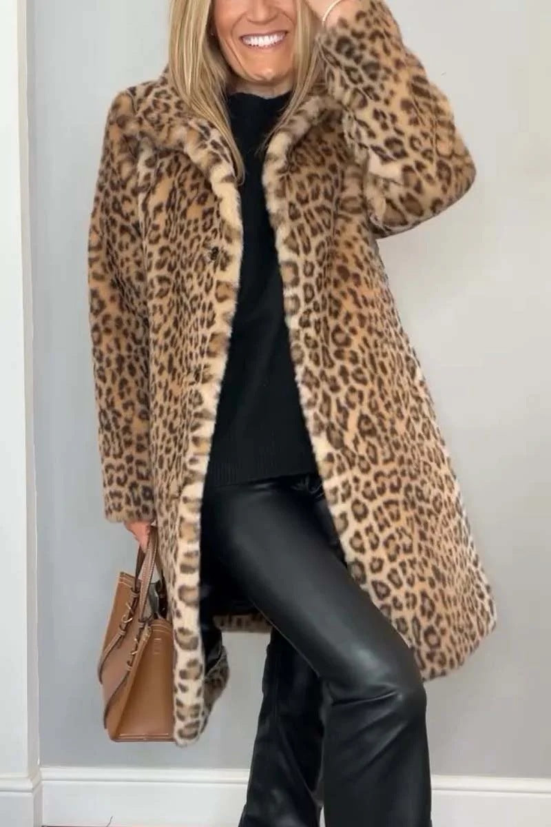 Mirla | Kappa Överstorlek Mjuk Konstpäls Leopardsmönster Lätt stil-Eva Jonsson