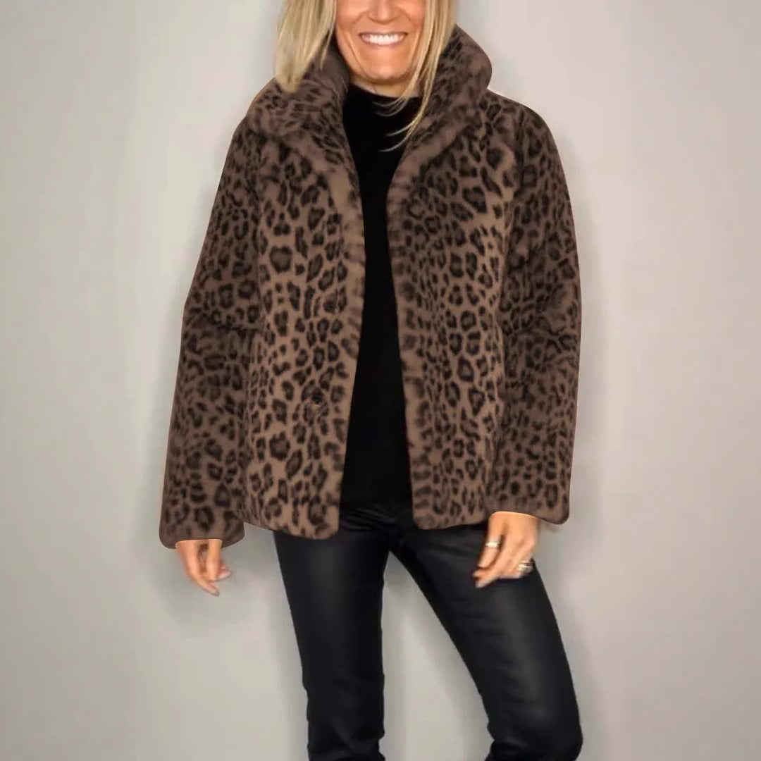 Mirla | Kappa Överstorlek Mjuk Konstpäls Leopardsmönster Lätt stil-Eva Jonsson