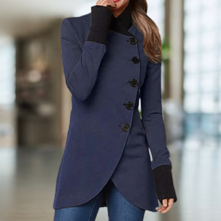 Mirla | Kappa för damer Asymmetrisk skärning Knäppning Hög krage Elegant slim fit-Eva Jonsson