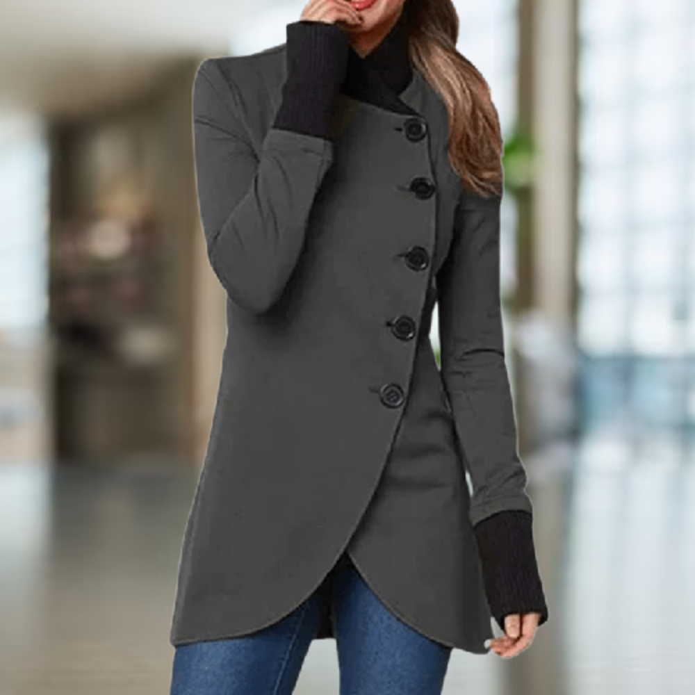 Mirla | Kappa för damer Asymmetrisk skärning Knäppning Hög krage Elegant slim fit-Eva Jonsson