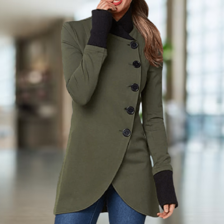 Mirla | Kappa för damer Asymmetrisk skärning Knäppning Hög krage Elegant slim fit-Eva Jonsson