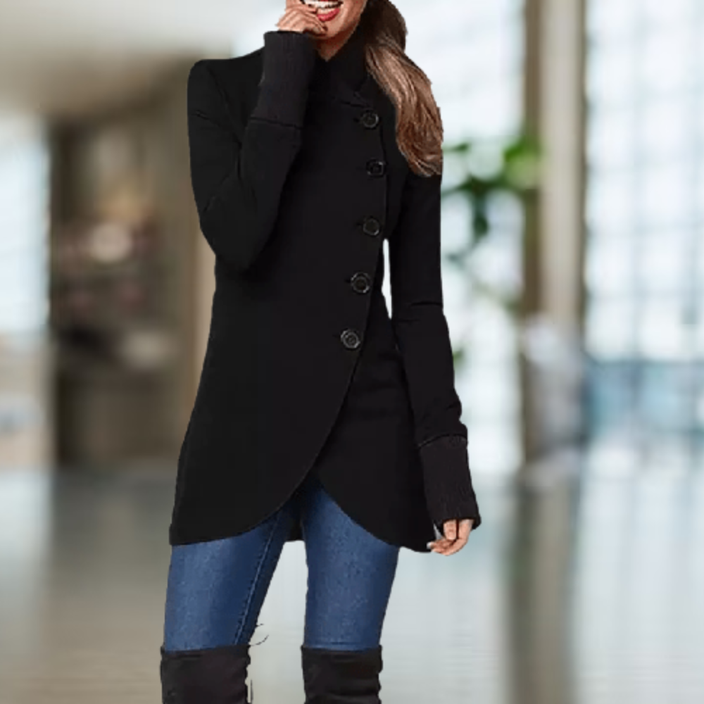 Mirla | Kappa för damer Asymmetrisk skärning Knäppning Hög krage Elegant slim fit-Eva Jonsson