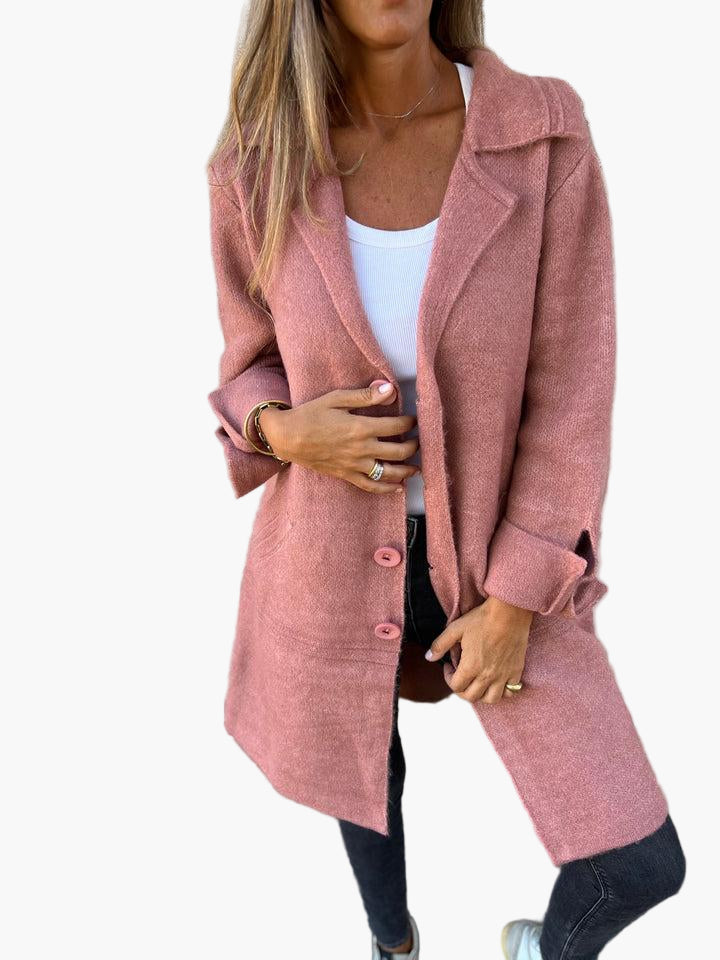 Mirla | Kappa med Elegant Revers - Lång Övergångsjacka för Vardag och Kontor-Eva Jonsson