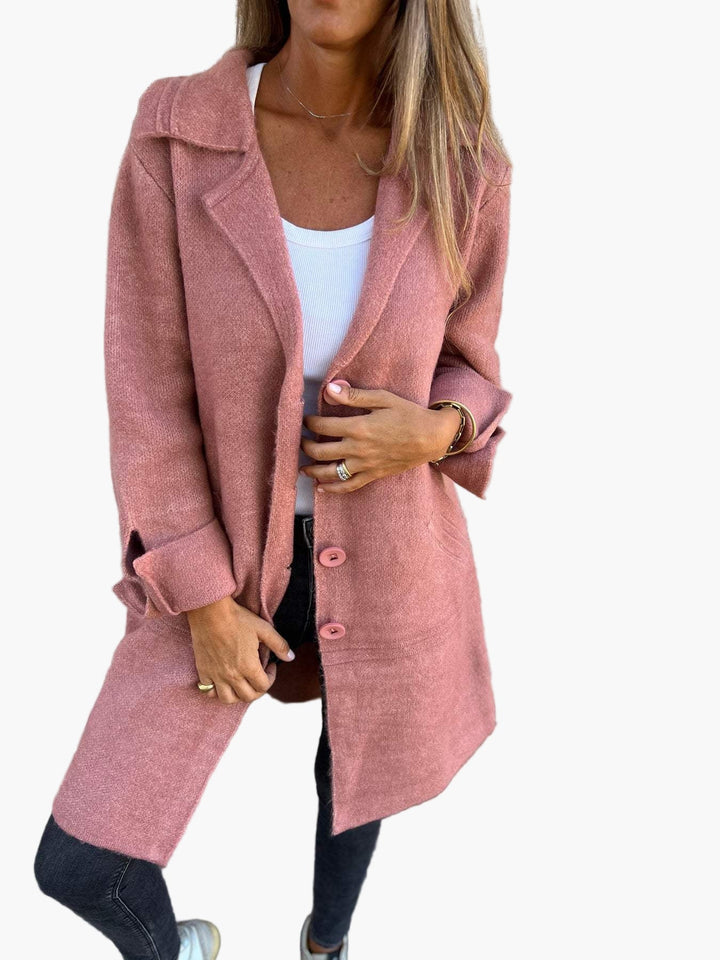 Mirla | Kappa med Elegant Revers - Lång Övergångsjacka för Vardag och Kontor-Eva Jonsson